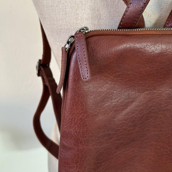 Wild West Los Angeles Leather Backpack Adjustable Straps & Plaid Interior Brown - Picture 2 of 13